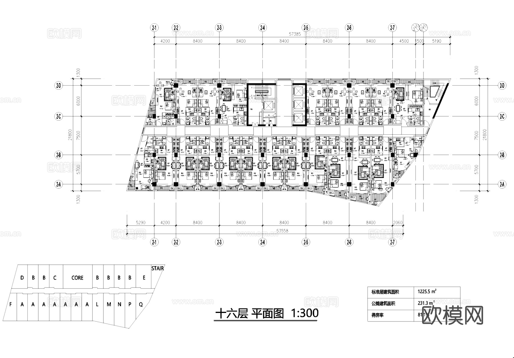 公寓标准层及异形户型建筑平面CAD施工图cad施工图