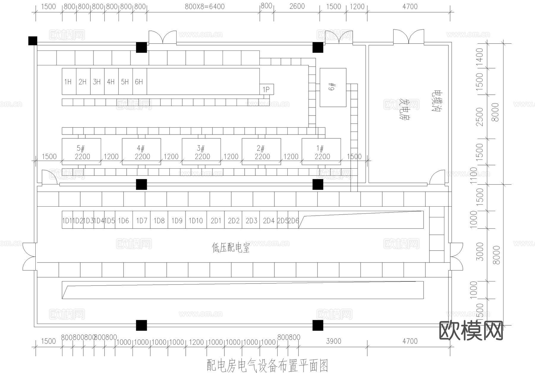 洗水车间配电房电气主接线图 变压器配电系统图电气设备布置平面cad施工图