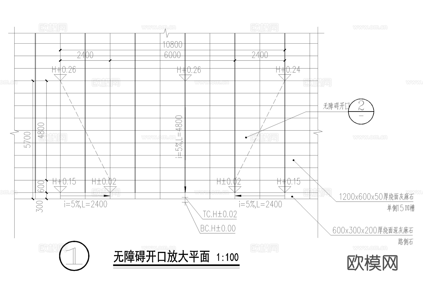 排水沟节点 截水沟 景观台阶 无障碍开口 硬质沥青路面收边cad施工图