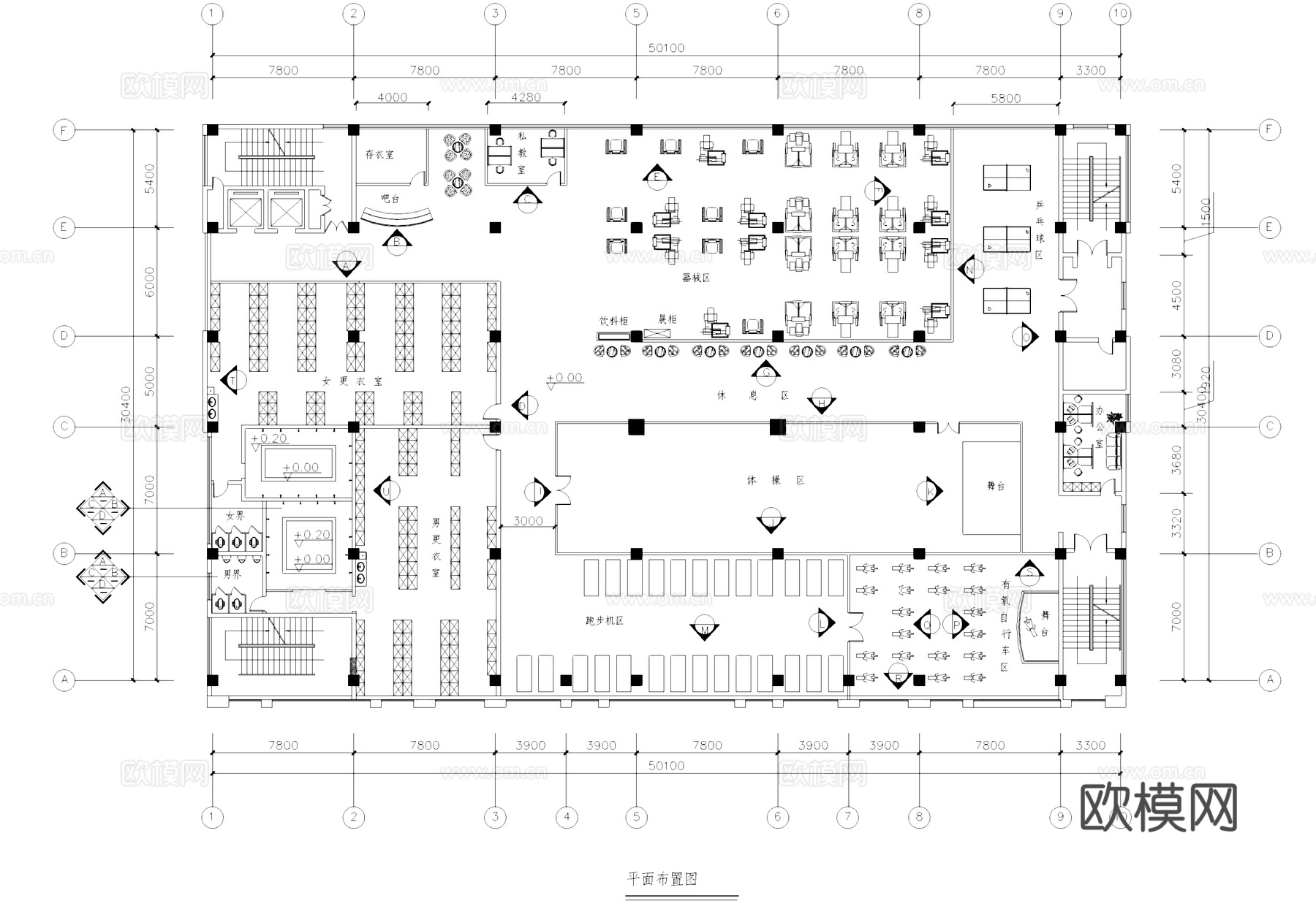 博奥健身房室内装饰CAD施工图集cad施工图