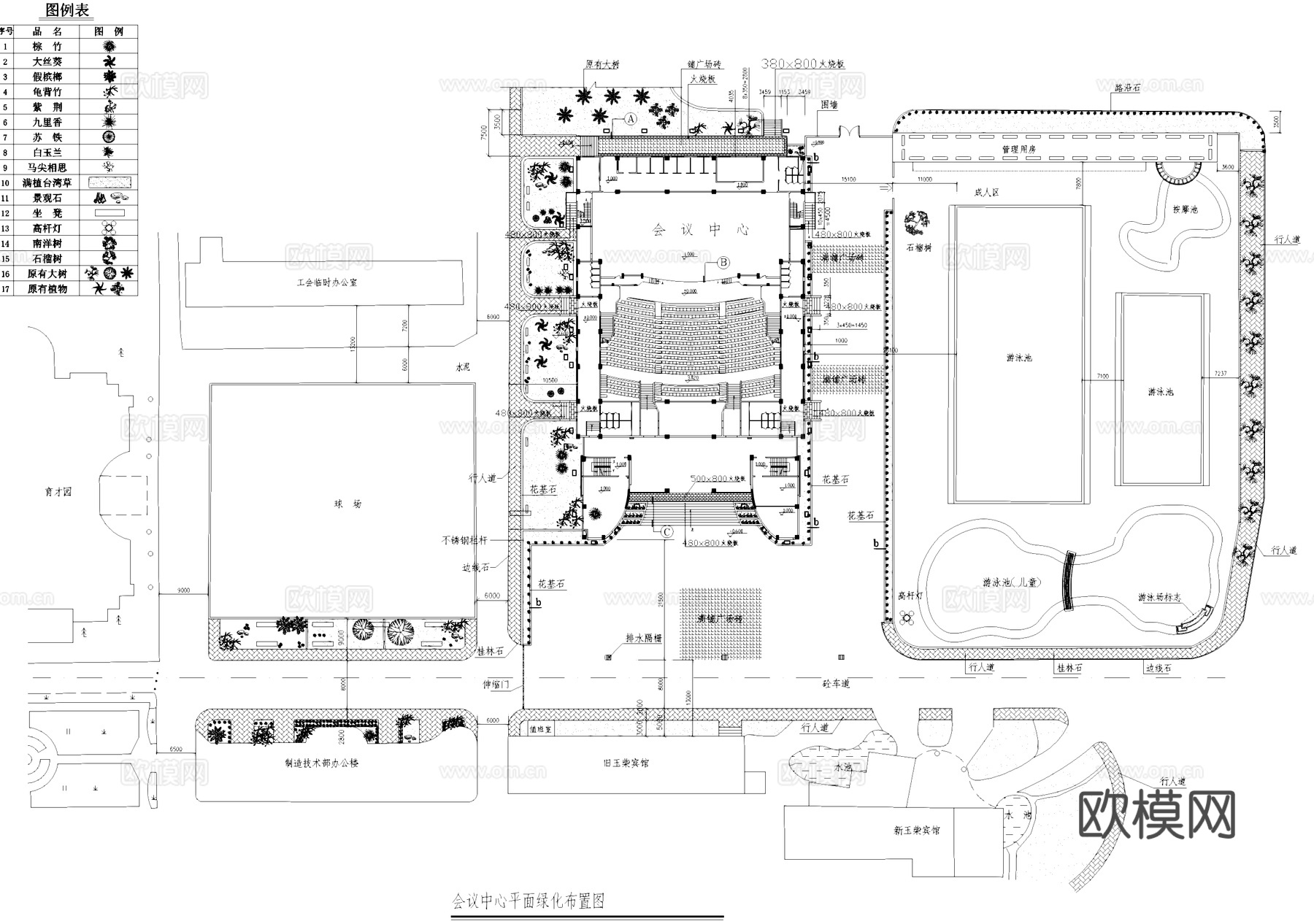会议中心景观绿化平面及节点CAD施工图集cad施工图