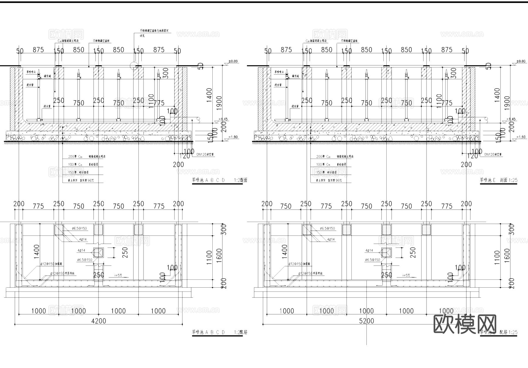 旱喷池水景景观结构CAD施工图cad施工图