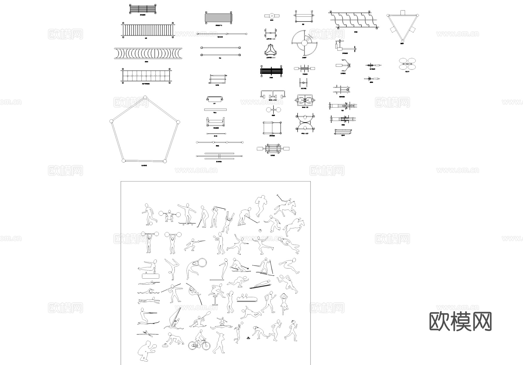 运动健身器材人物CAD图库cad施工图