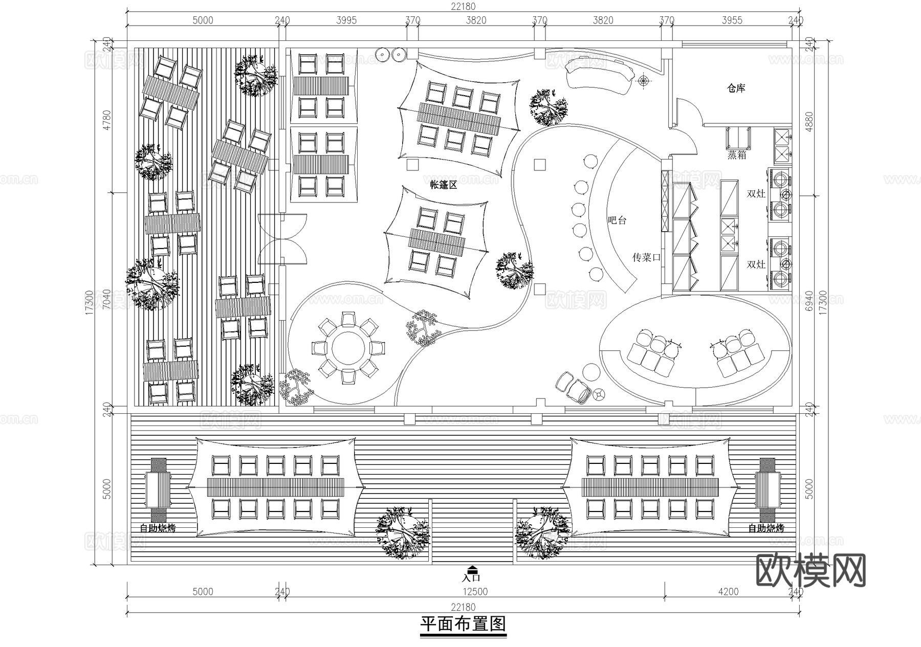 露营酒吧 平面图 餐厅帐篷烧烤吧台 酒馆清吧cad施工图