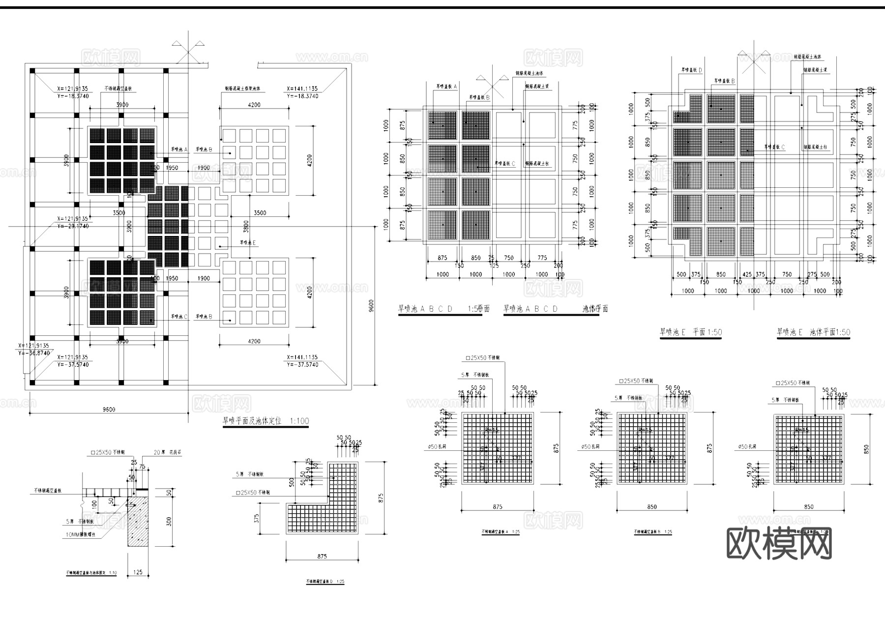 旱喷池水景景观结构CAD施工图cad施工图