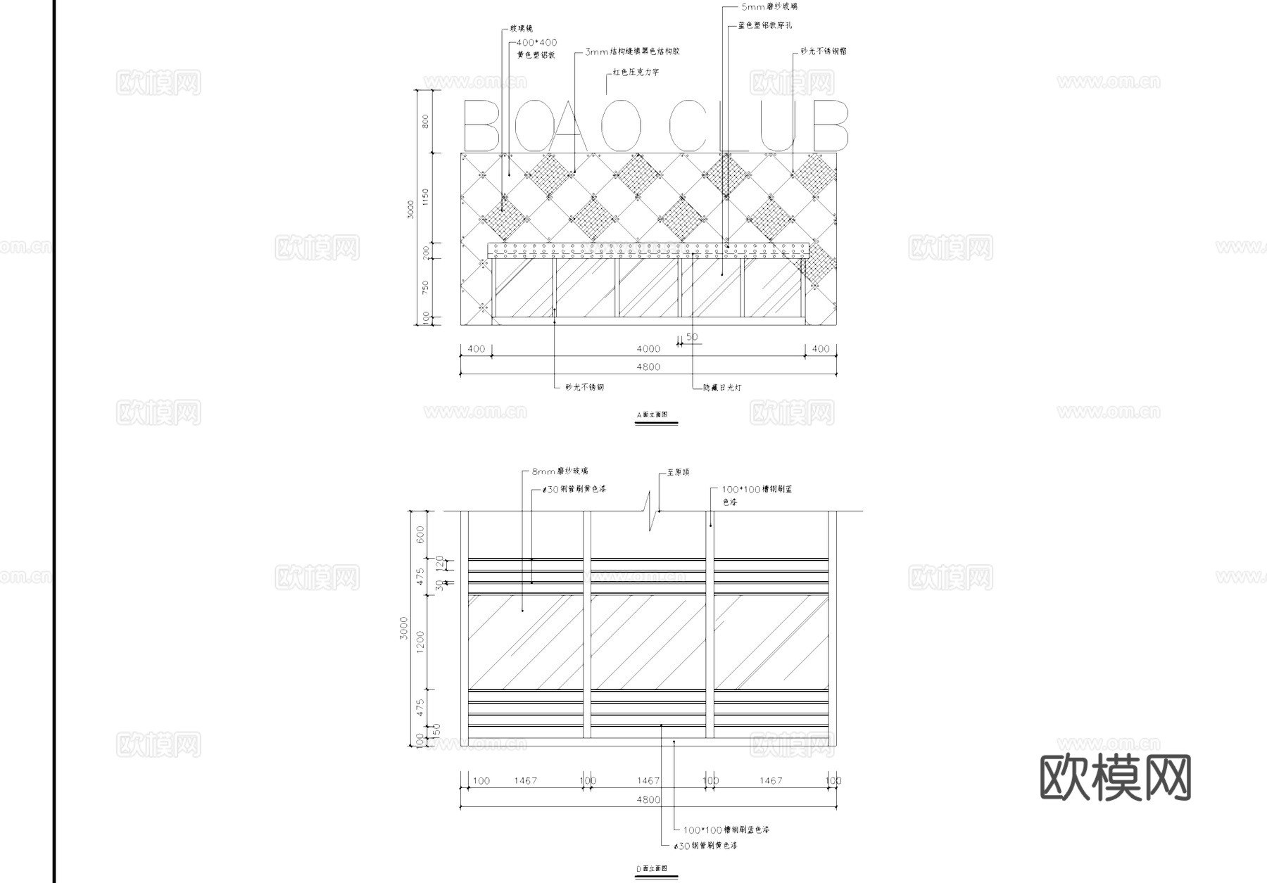 博奥健身房室内装饰CAD施工图集cad施工图