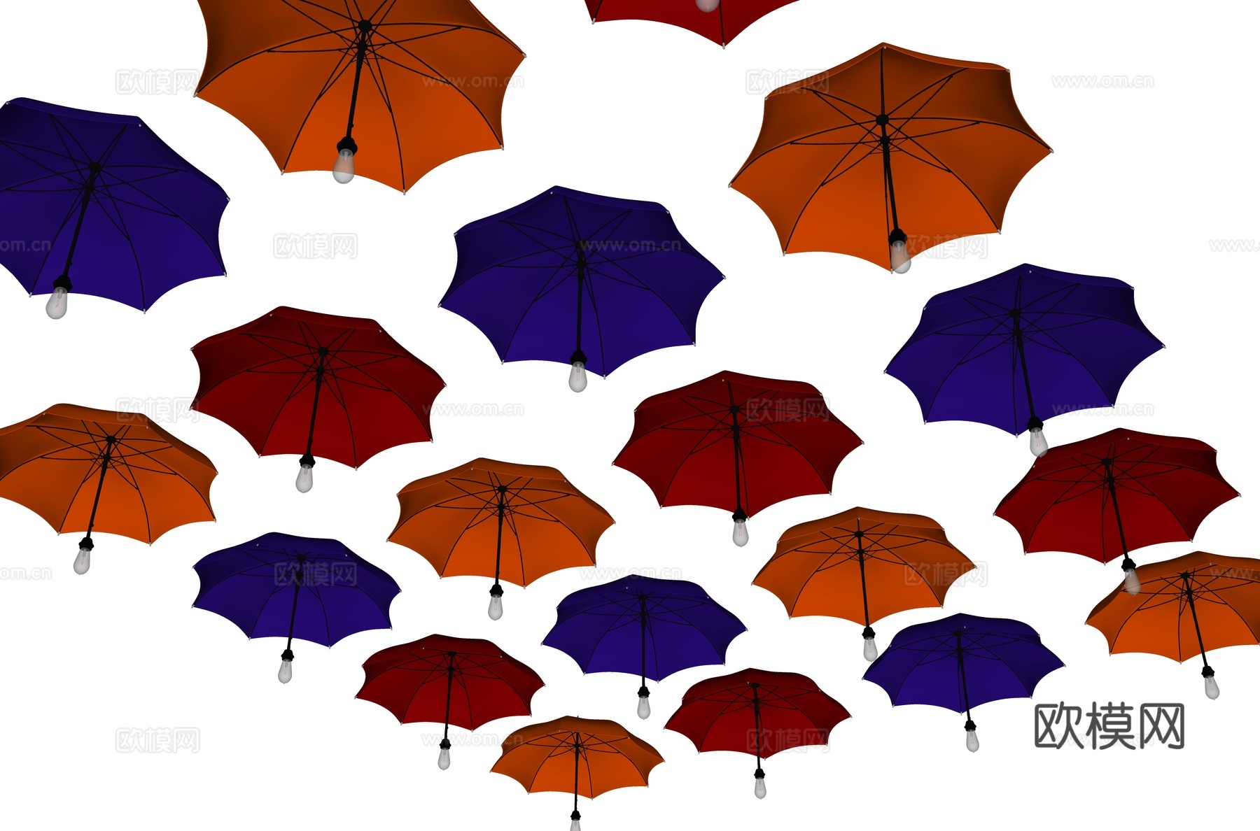 雨伞装饰 透明雨伞 商业街装饰 商业街氛围 商业街氛围雨伞su模型