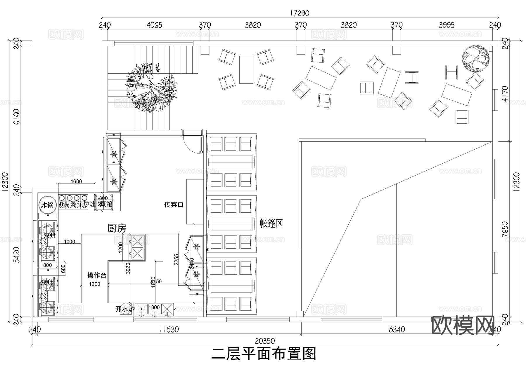 二层露营风餐厅 平面图 帐篷区cad施工图cad施工图