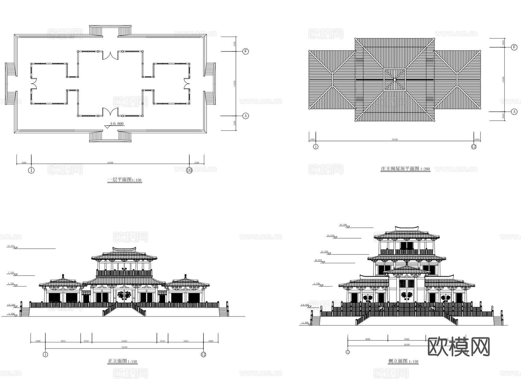 汉代庄王阁古建筑CAD施工图集cad施工图