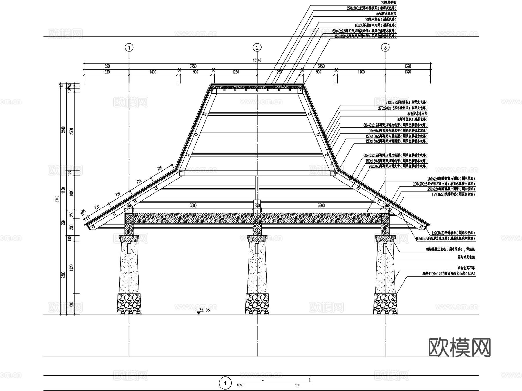 鸿坤理想海岸三套景观亭CAD施工图集cad施工图