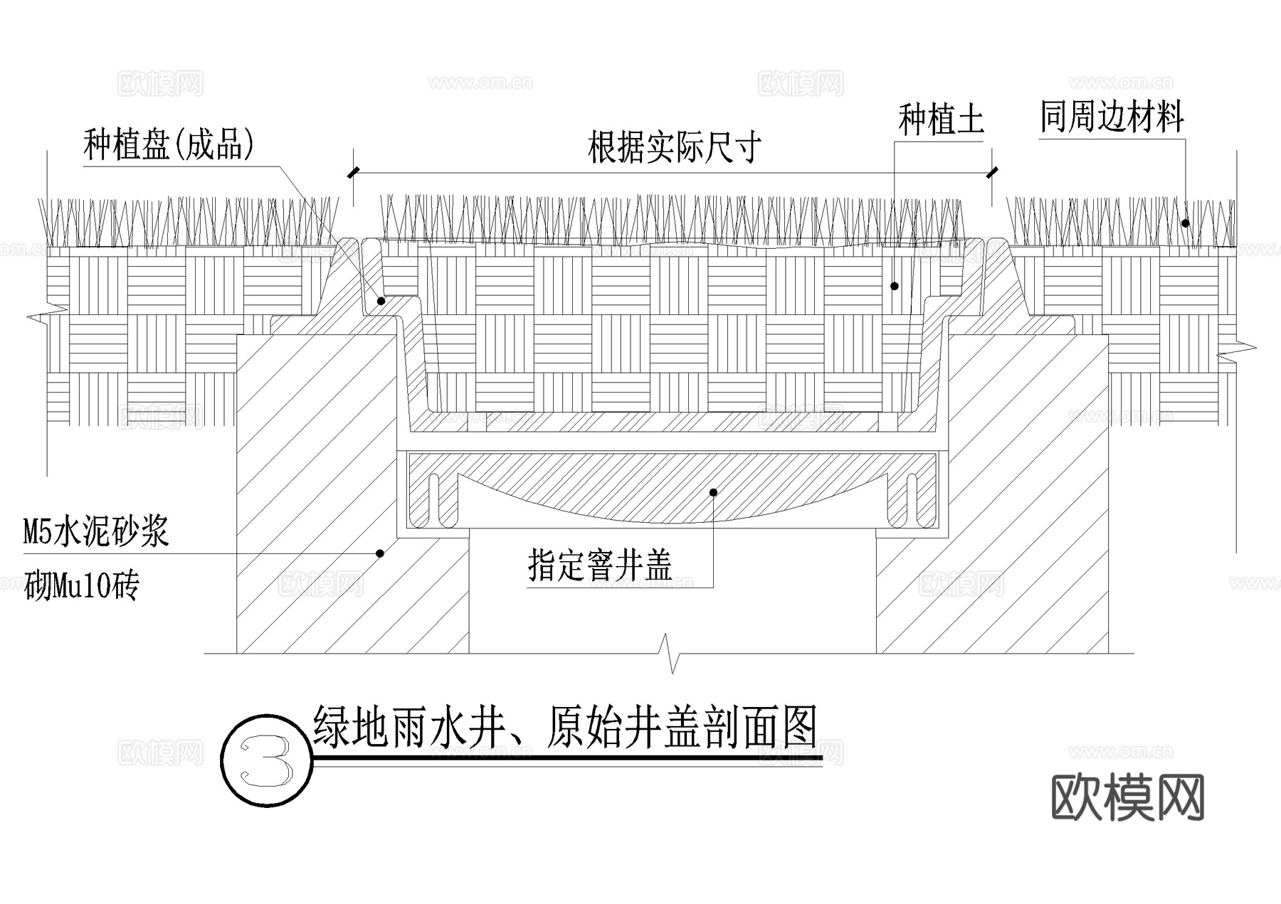 雨水井节点 井盖节点 绿地植草井盖板 种植盘 CAD施工图cad施工图