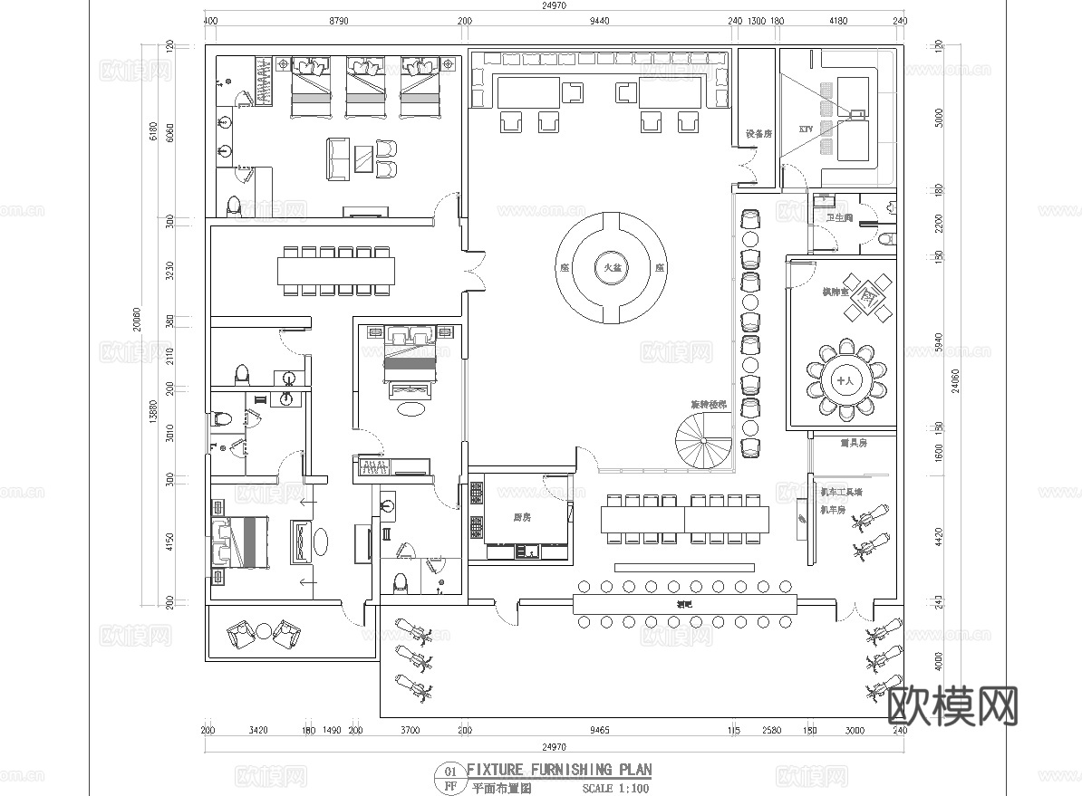 休闲娱乐民宿 最新平面施工图设计cad施工图