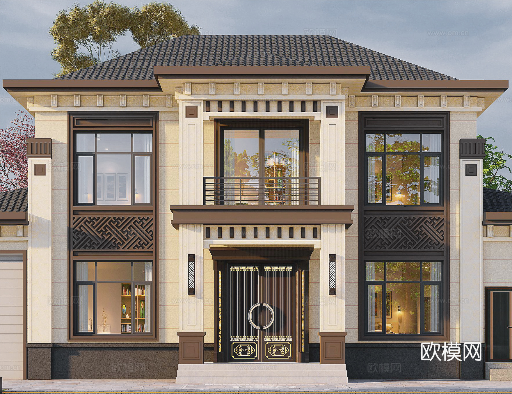 别墅建筑自建房 最新全套施工图设计cad施工图下载（渲染图1）