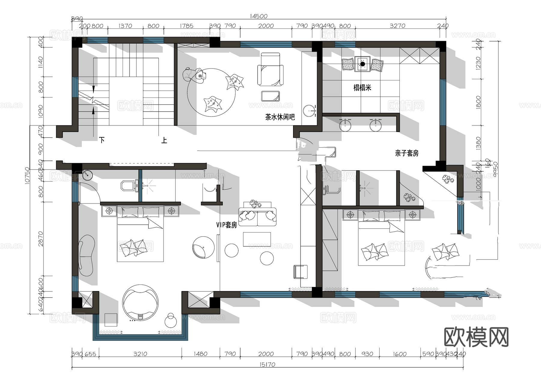 休闲娱乐民宿 最新平面施工图设计cad施工图