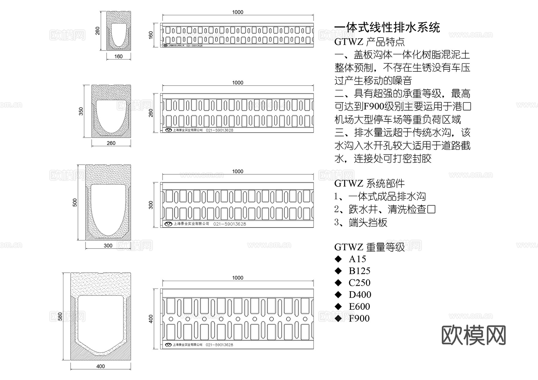 线性排水沟 缝隙式检修口 盖板 排水系统图块图库cad施工图