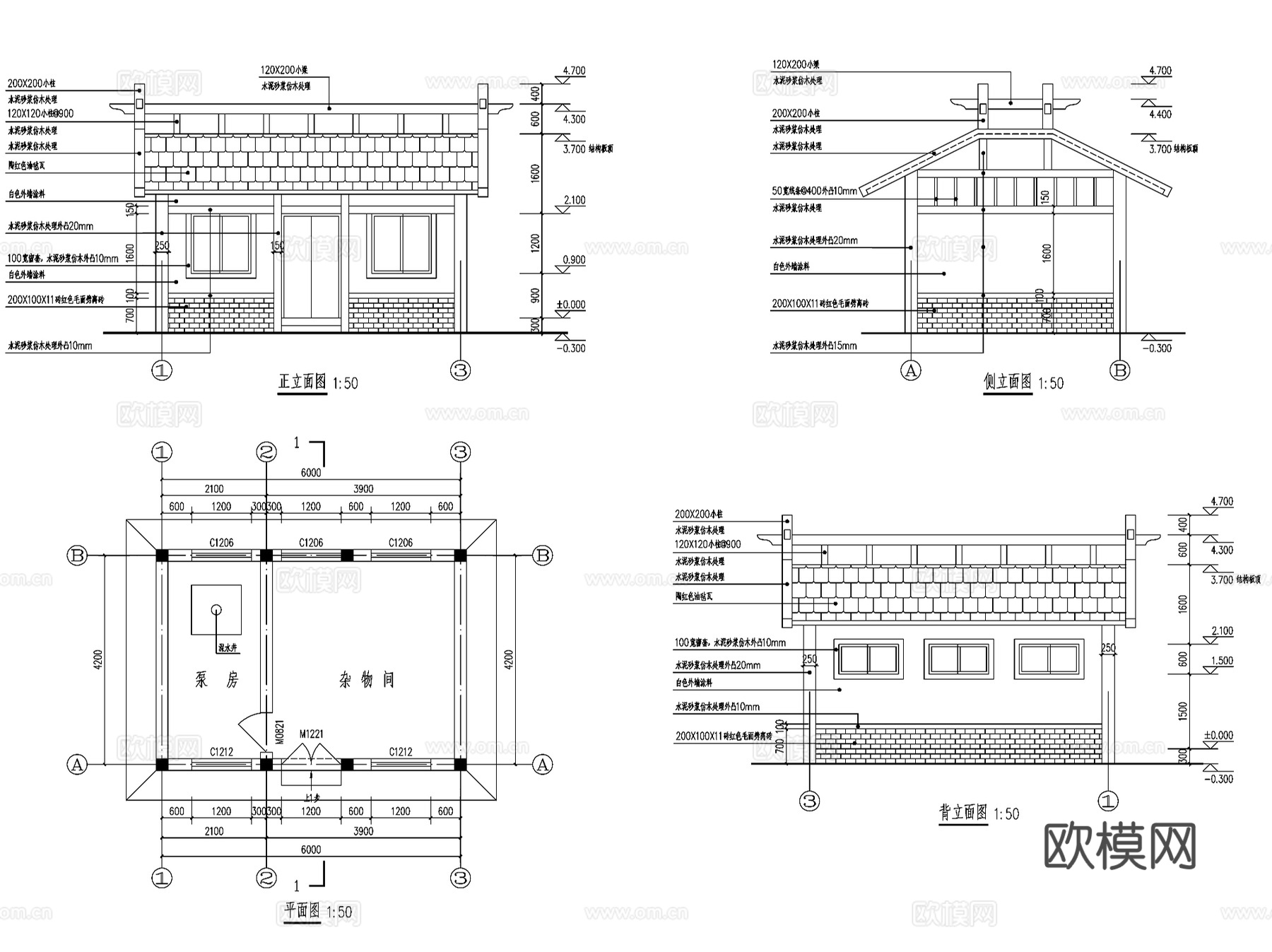 灌溉管理房建筑CAD施工图详图cad施工图