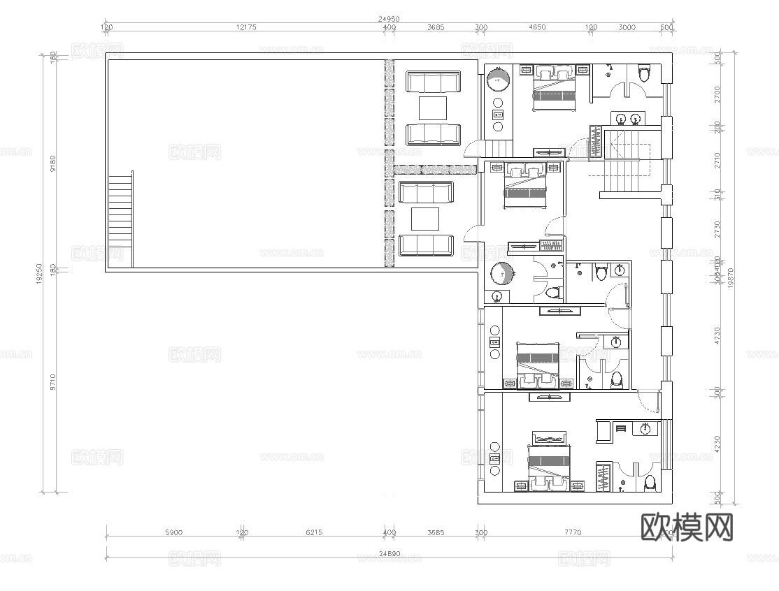主题民宿 最新平面施工图设计cad施工图