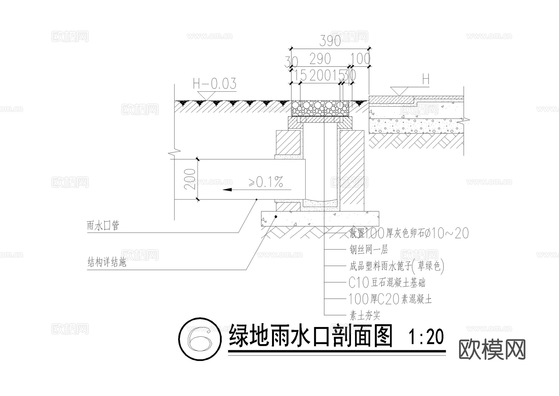 雨水口节点 硬质中雨水口 绿地雨水口 CAD施工图cad施工图