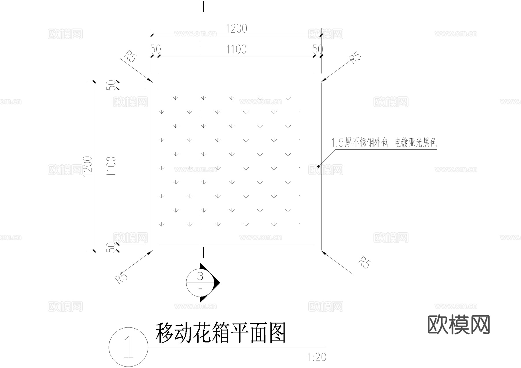 花箱 不锈钢可移动树池 CAD施工图cad施工图