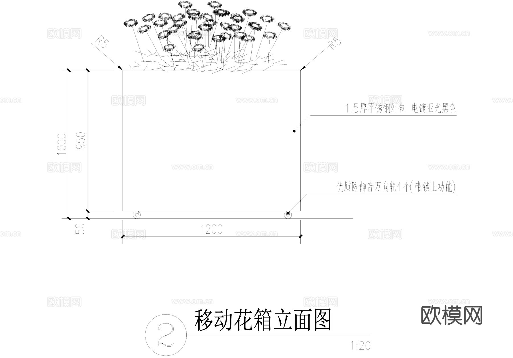 花箱 不锈钢可移动树池 CAD施工图cad施工图