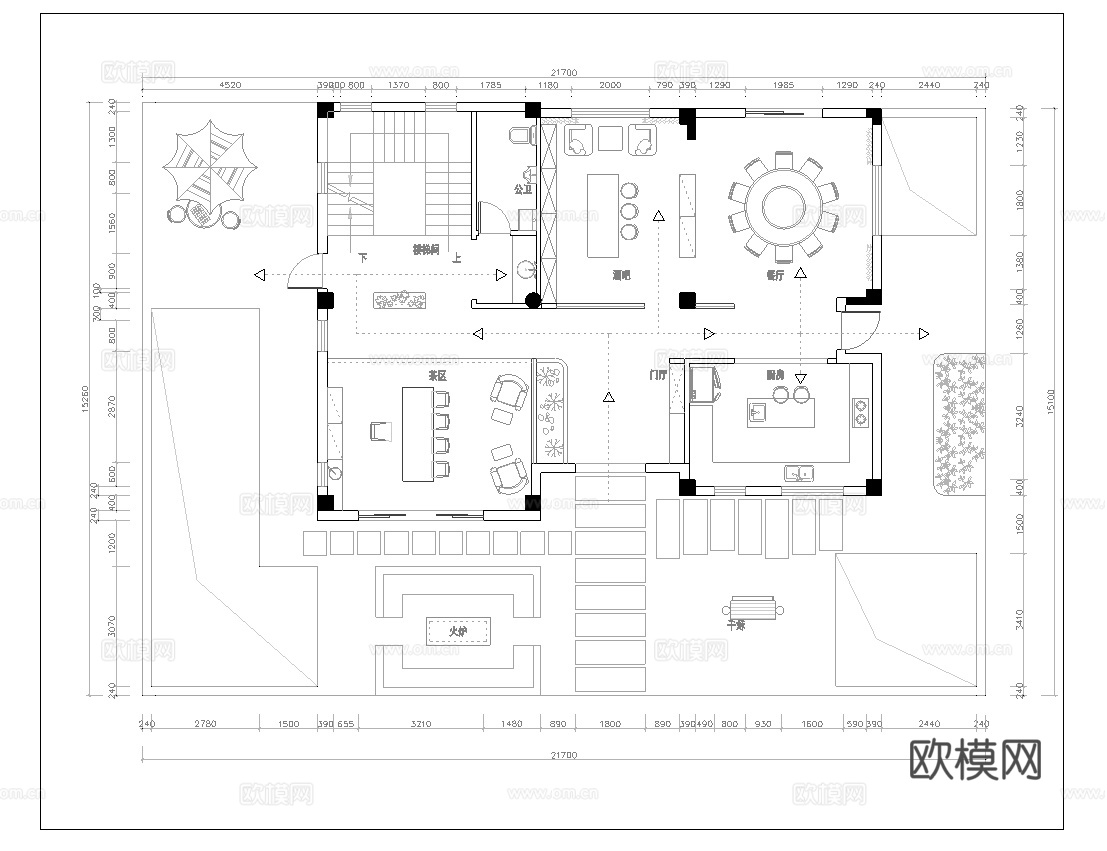 休闲娱乐民宿 最新平面施工图设计cad施工图