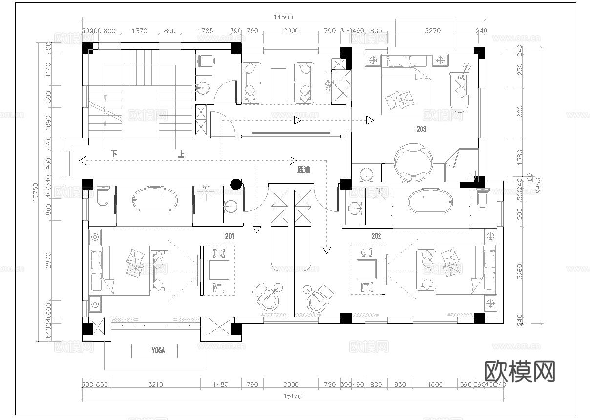 休闲娱乐民宿 最新平面施工图设计cad施工图