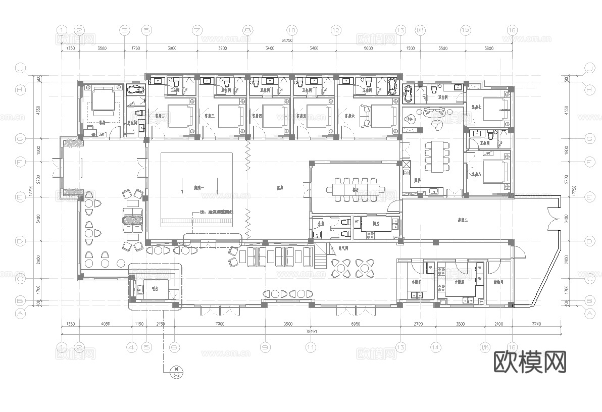 700平休闲娱乐民宿 最新全套施工图设计cad施工图