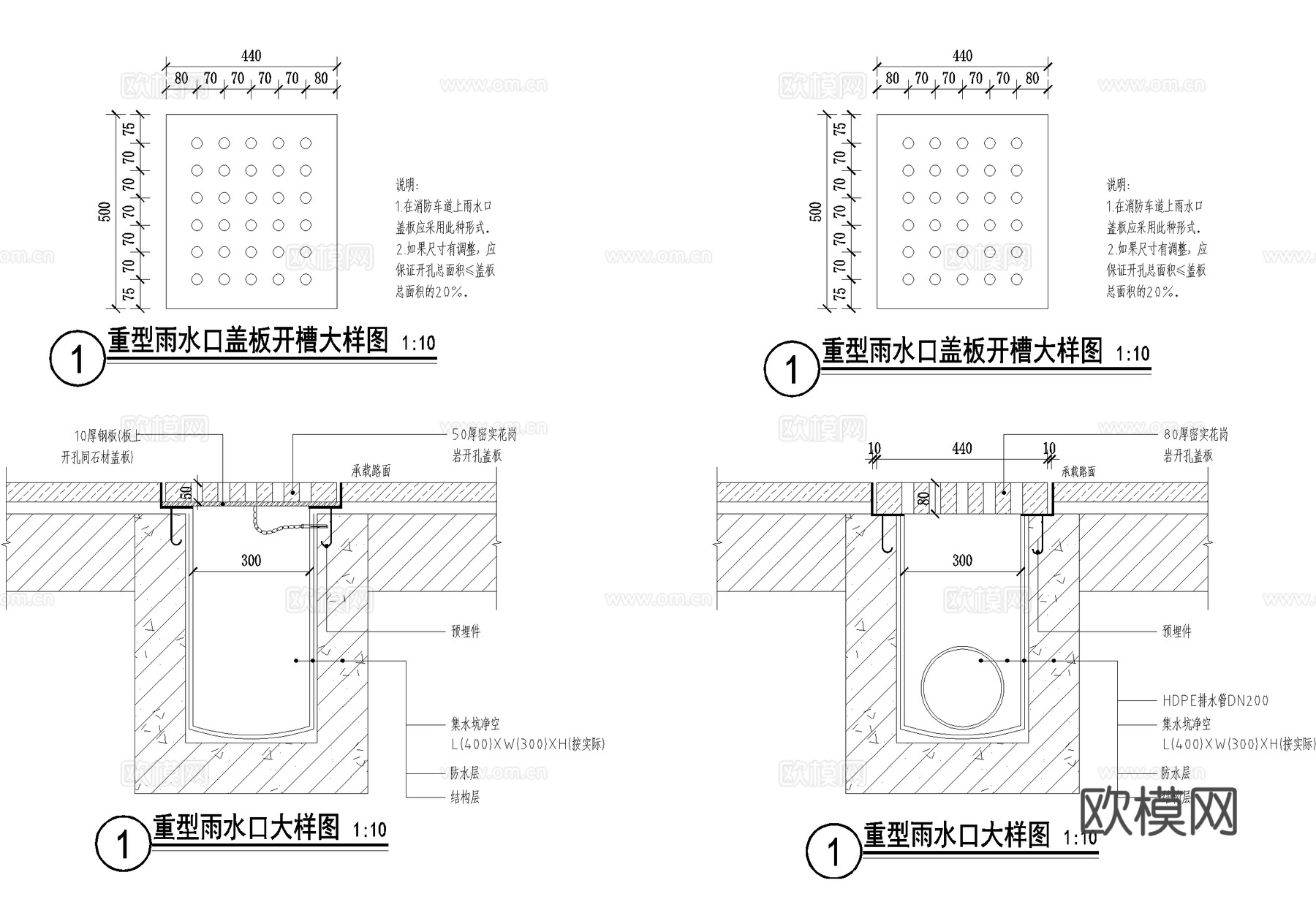 雨水口线性排水沟截水沟拖把池篦子地漏明沟暗沟检修口排水胶垫cad施工图