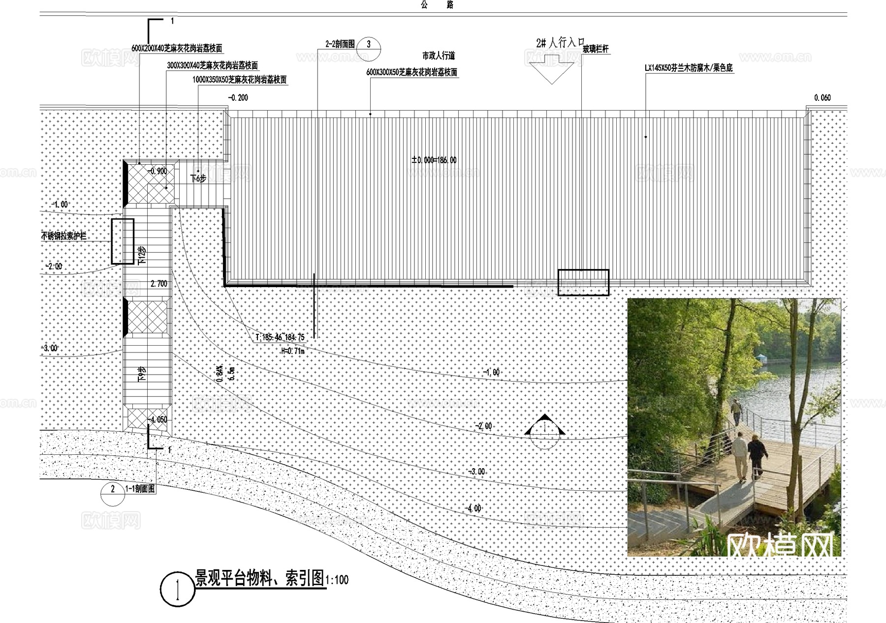 木平台 观景台 玻璃栏杆cad施工图