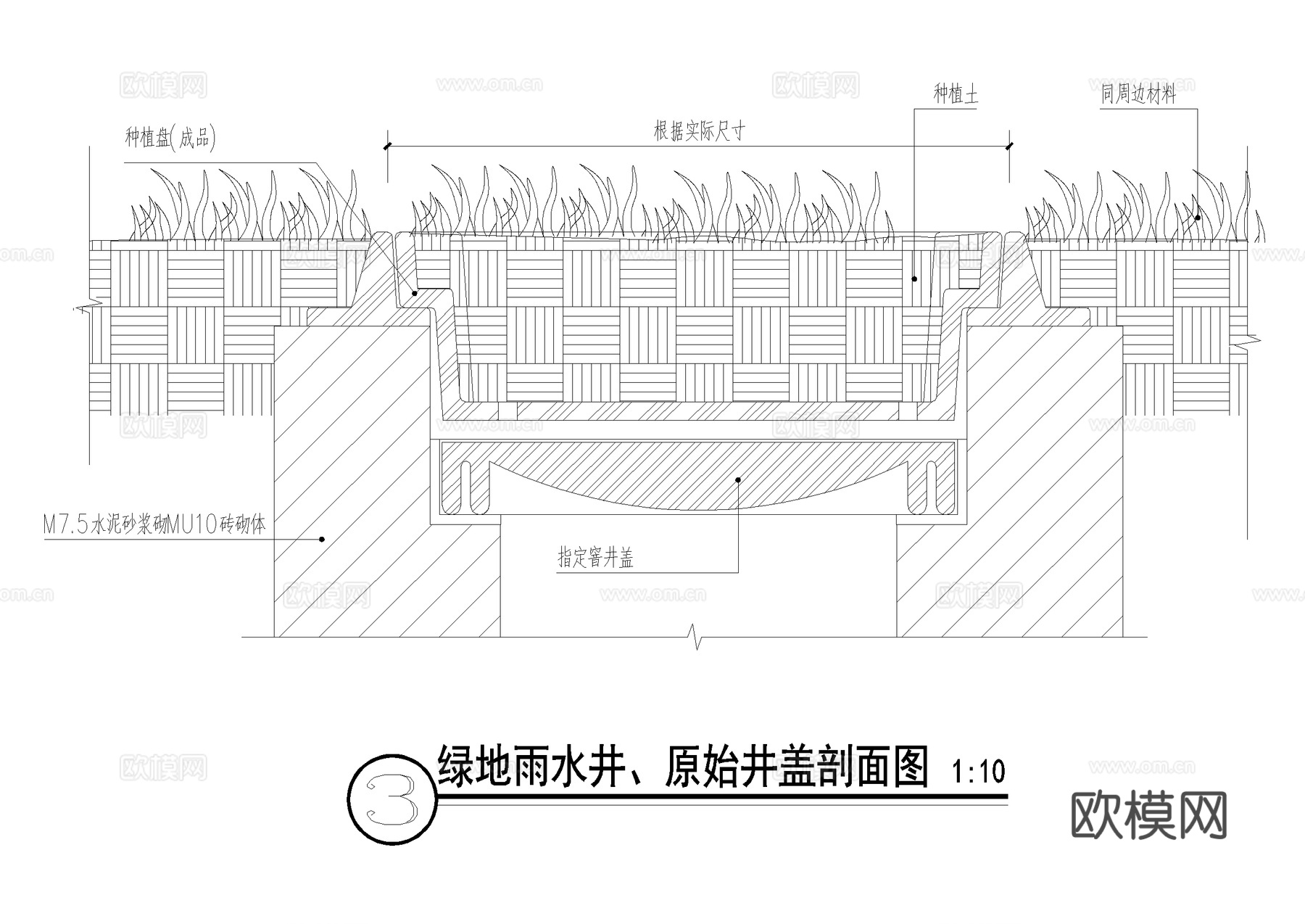 雨水井节点 井盖节点 绿地雨水井 车行人行道检查井 CADcad施工图