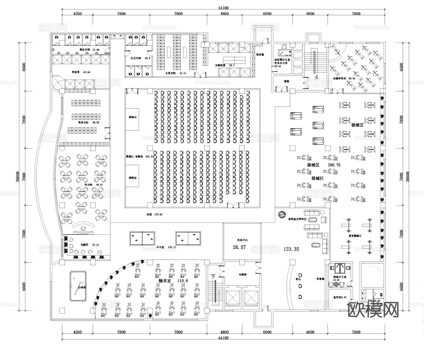 健身会所室内平面CAD施工图cad施工图cad施工图