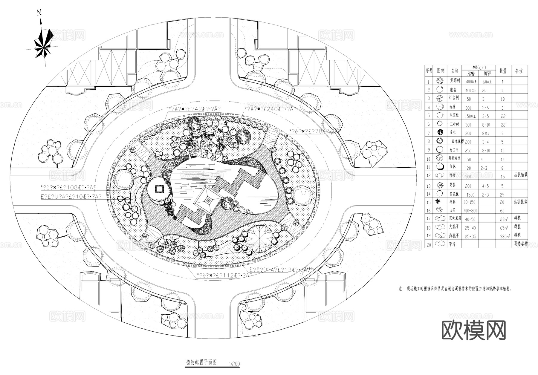 环岛绿岛景观植物配置CAD平面施工图cad施工图