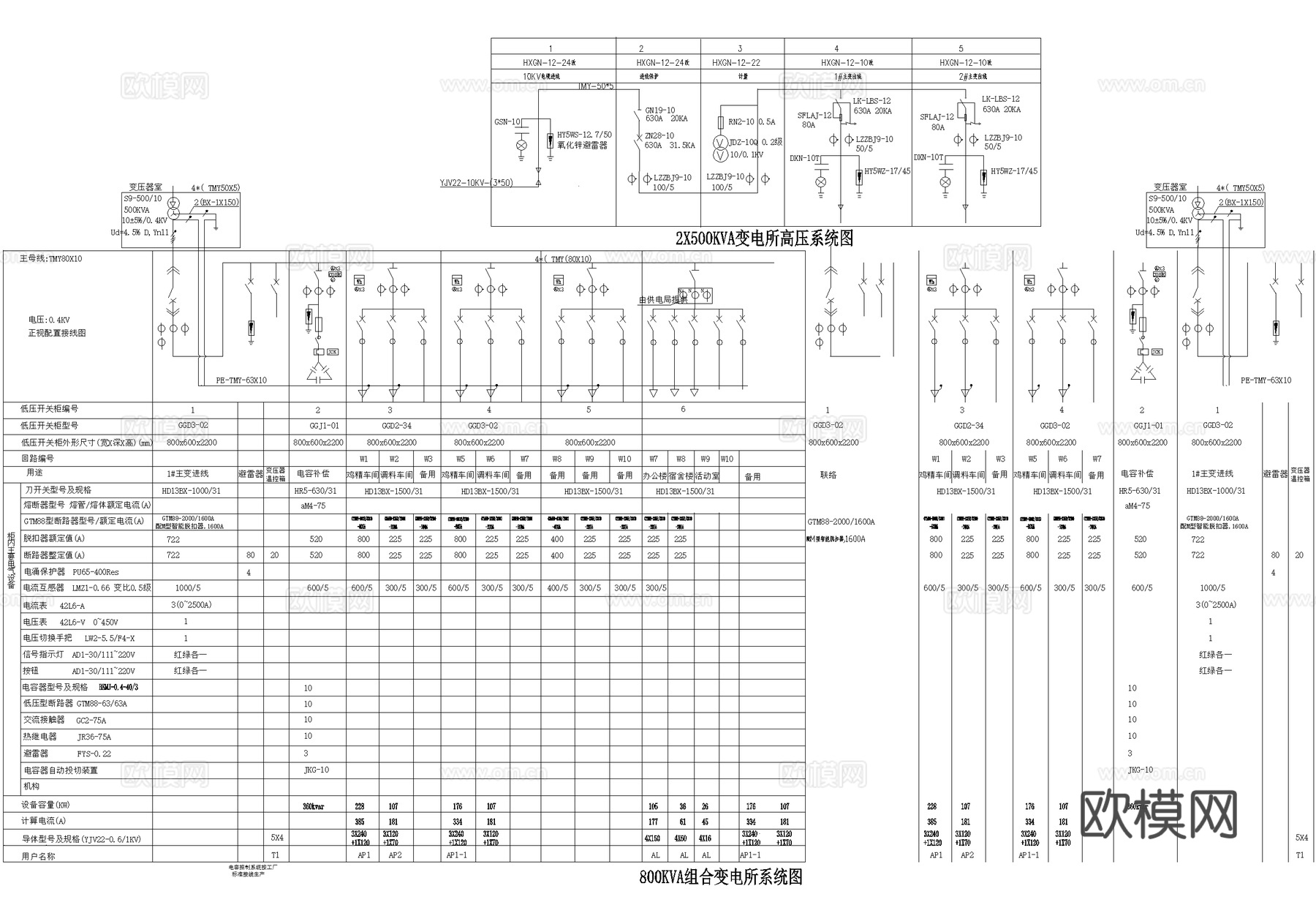 变电所系统图cad施工图