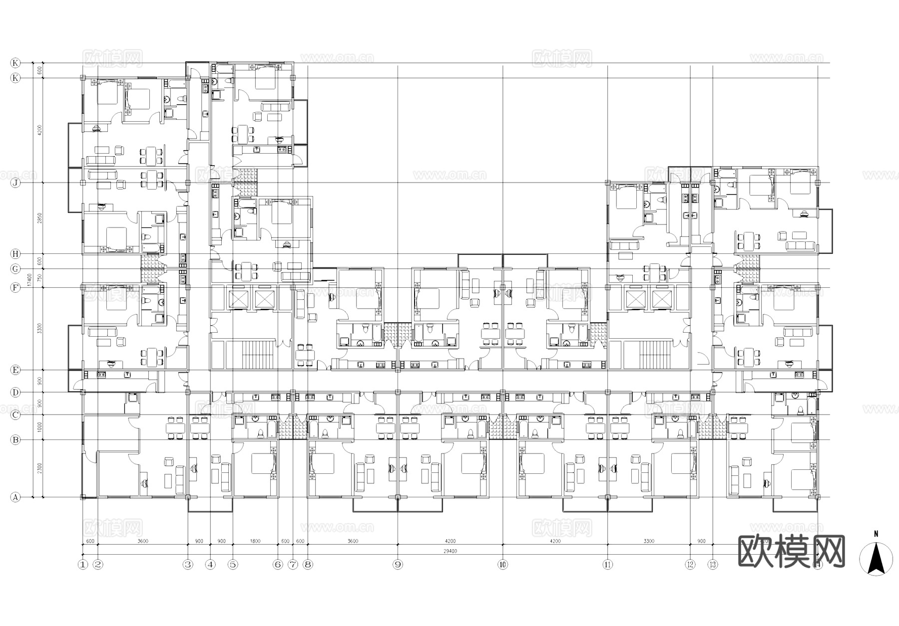 公寓户型图建筑平面CADcad施工图