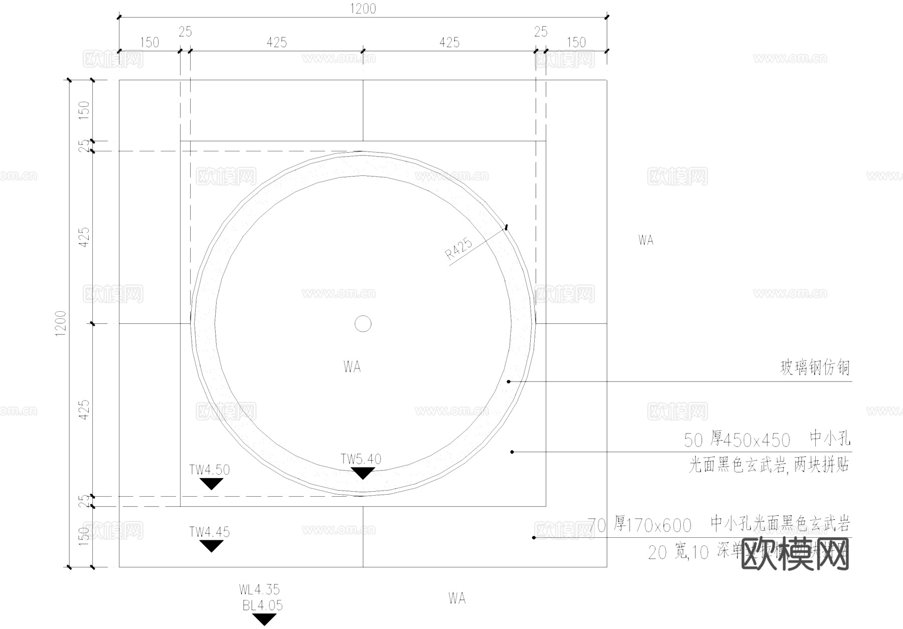 水缸水钵喷泉涌泉水景雕塑景观小品CAD施工图cad施工图