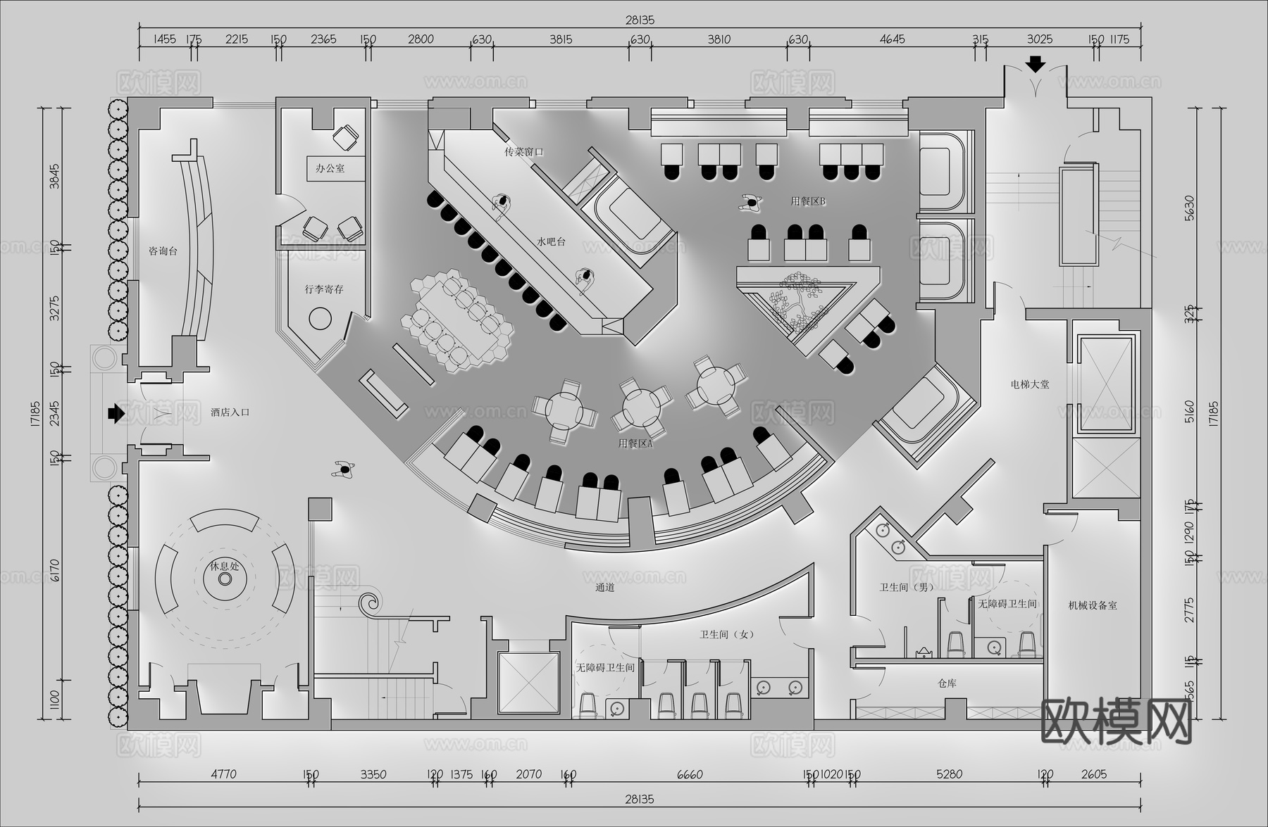 主题民宿餐厅 最新平面施工图设计cad施工图