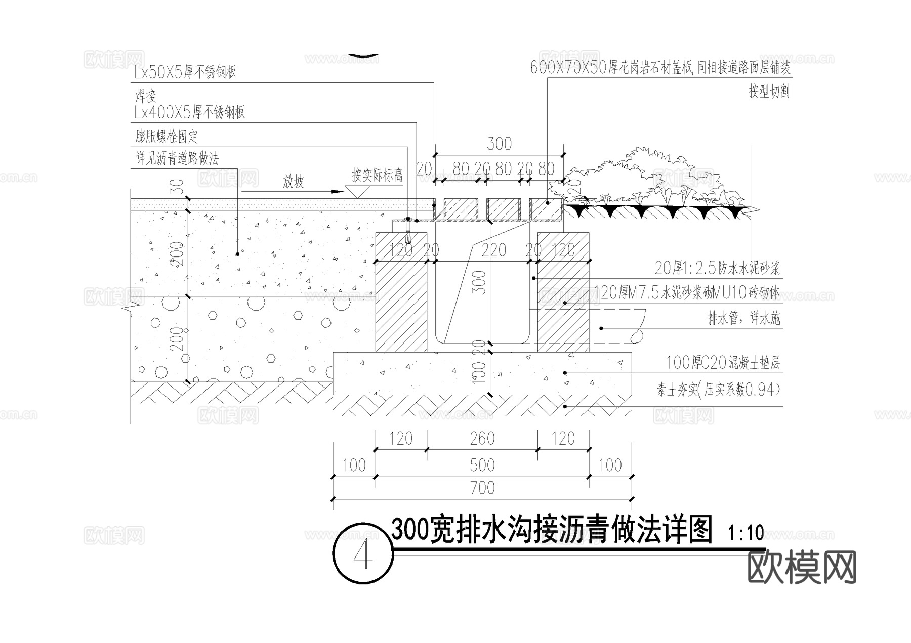 线性排水沟 铺装伸缩缝 铺装交接处理 盖板cad施工图