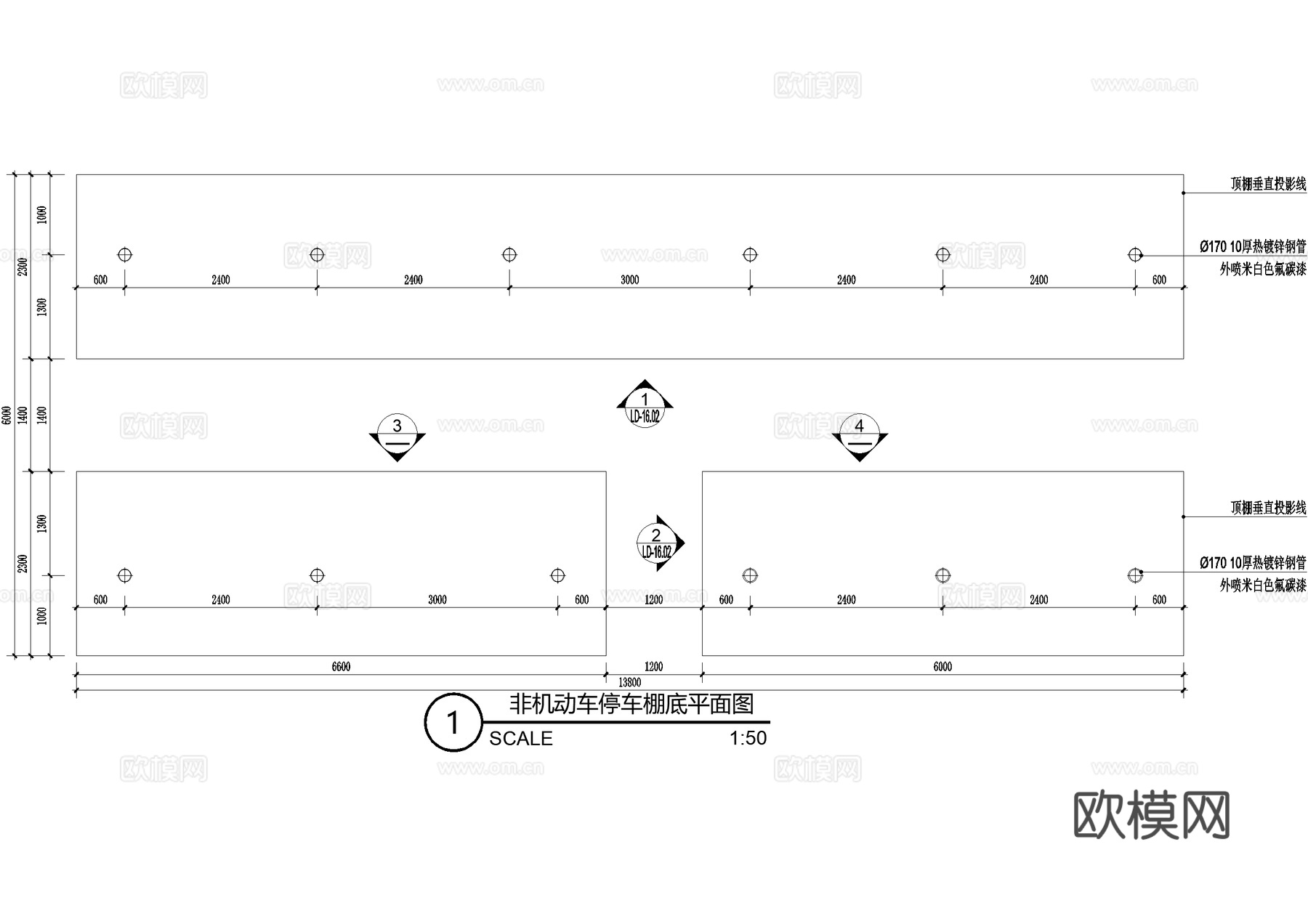 非机动车棚 张拉膜 遮阳棚 钢结构雨棚cad施工图