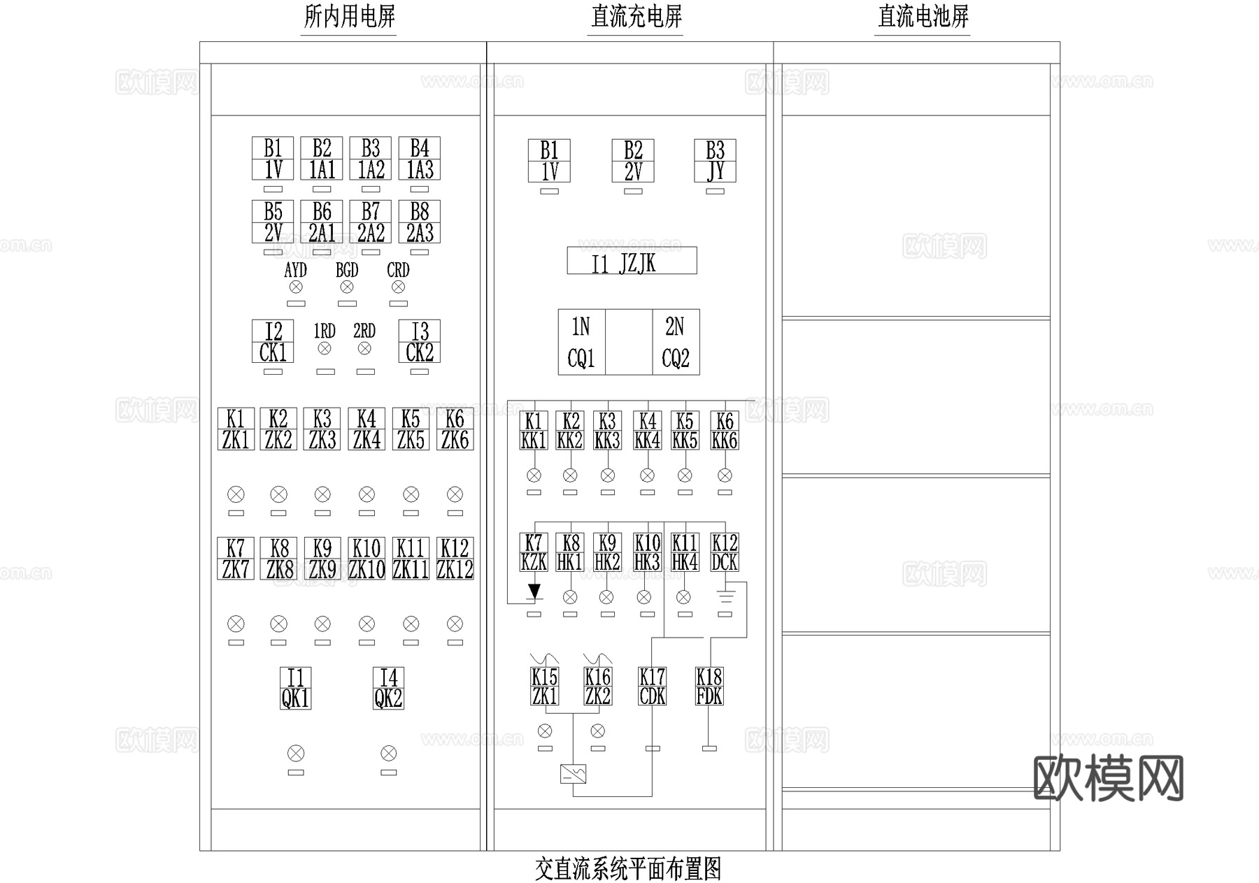 变电站直交流系统 平面布置图 系统原理图cad施工图