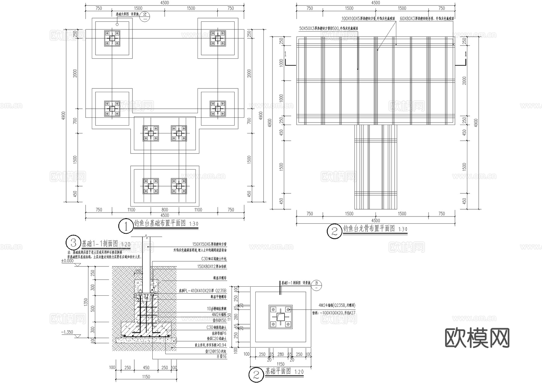 塑木平台 钓鱼台 仿木栏杆 亲水台 观景台cad施工图
