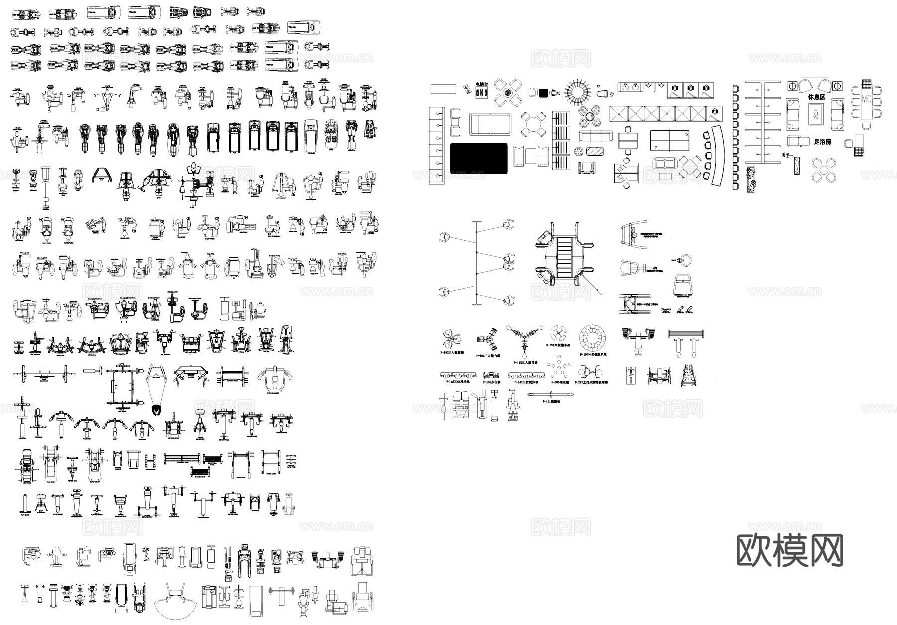 健身房健身器材CAD素材图库cad施工图