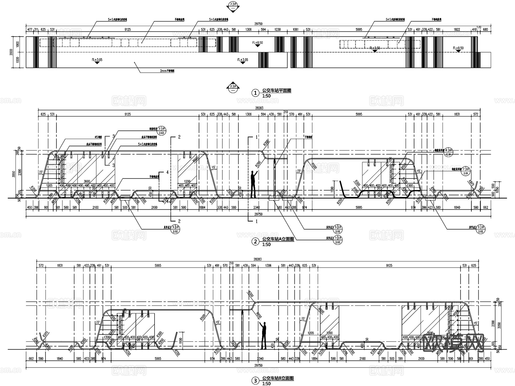 公交车站候车亭CAD施工图集cad施工图