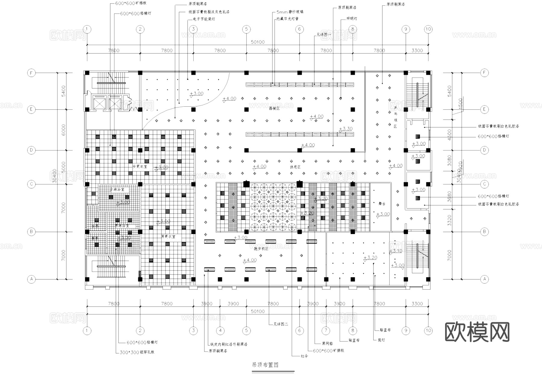 博奥健身房室内装饰CAD施工图集cad施工图