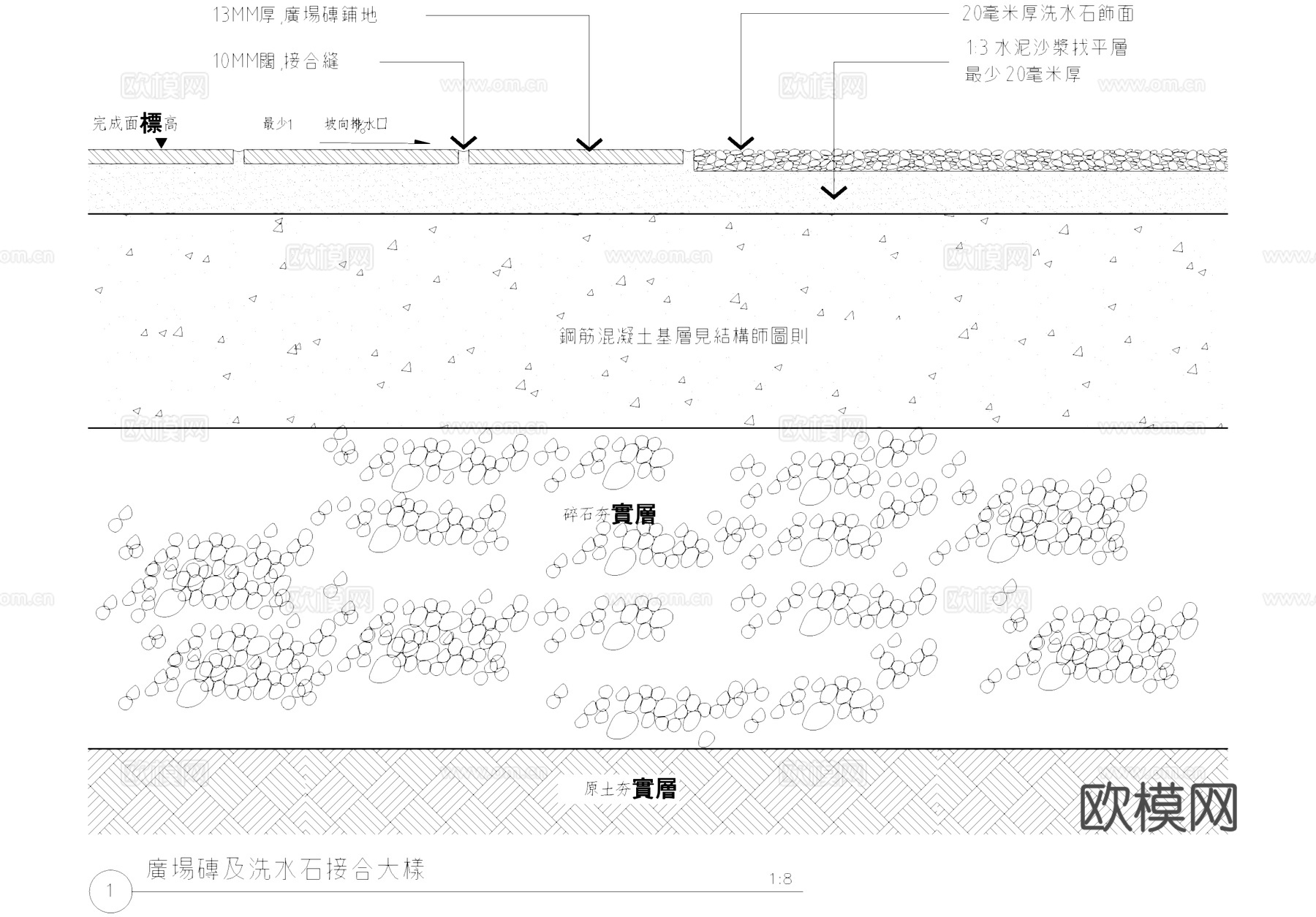 广场砖洗水石接合CAD施工图cad施工图