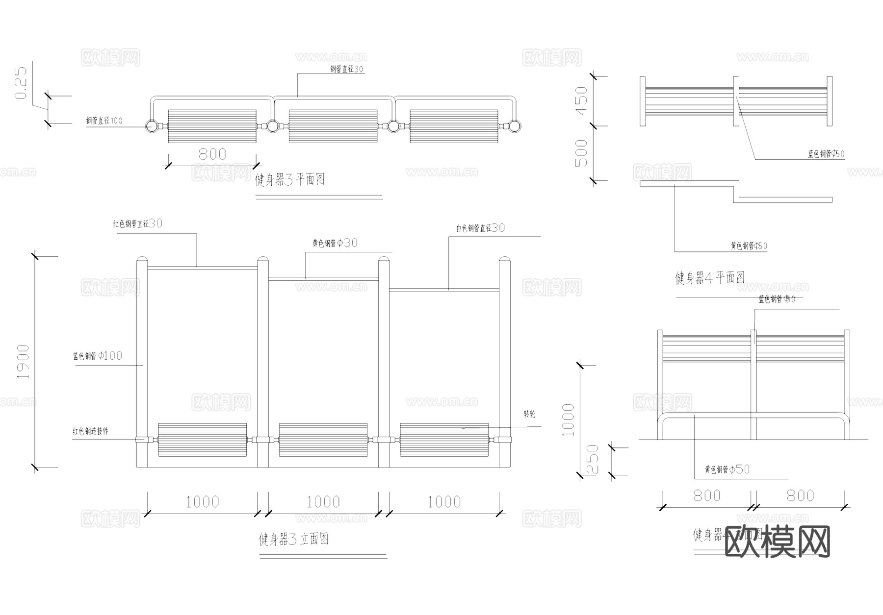 运动健身器材节点大样CAD详图集cad施工图