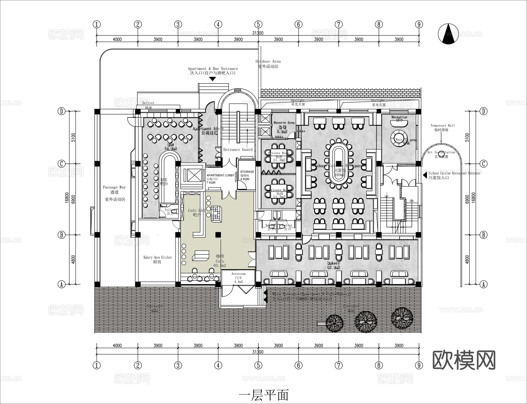 酒店民宿 酒吧餐厅 最新平面施工图设计cad施工图