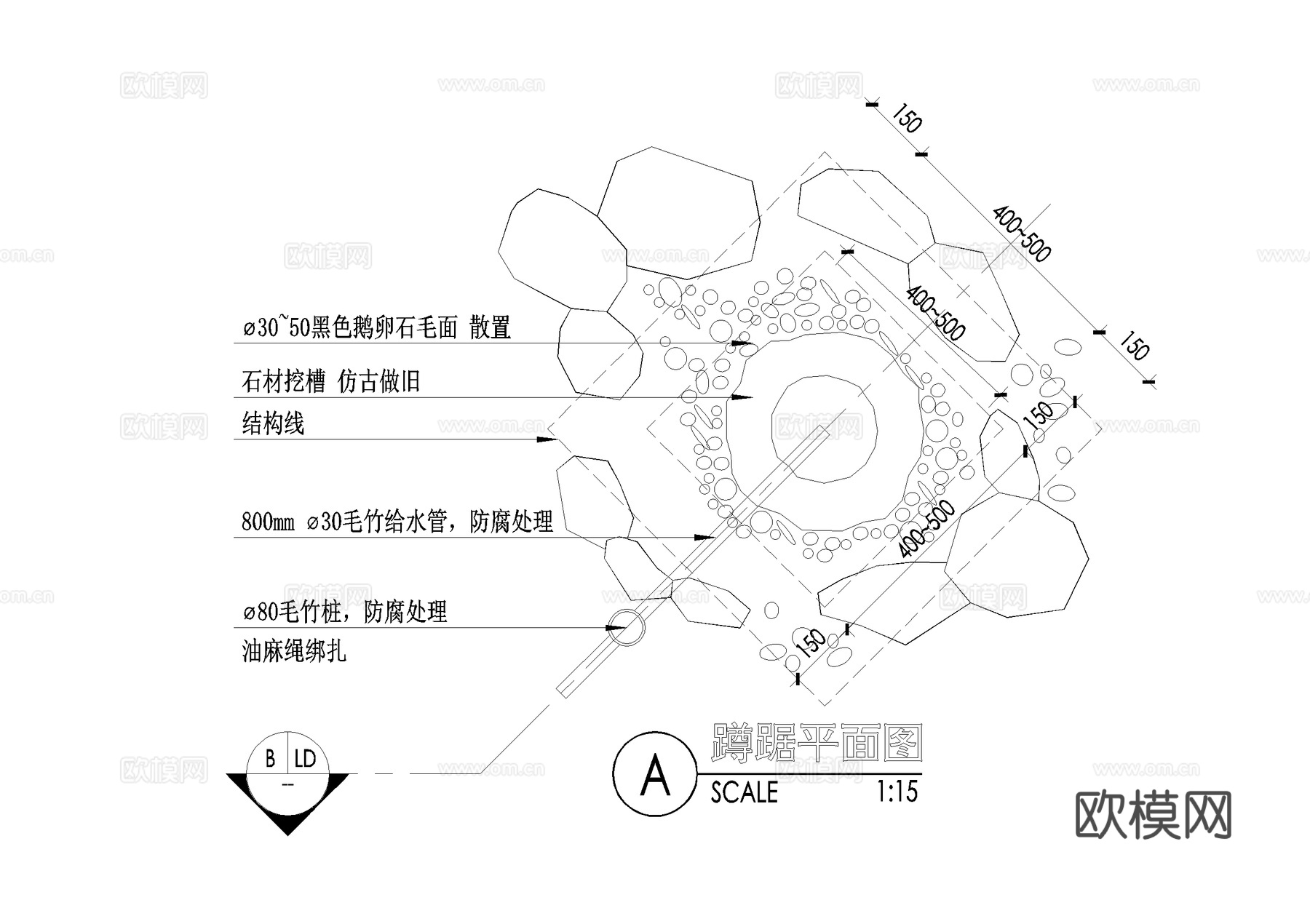 日式禅意蹲踞洗手钵水景石钵跌水水钵小品CAD施工图cad施工图