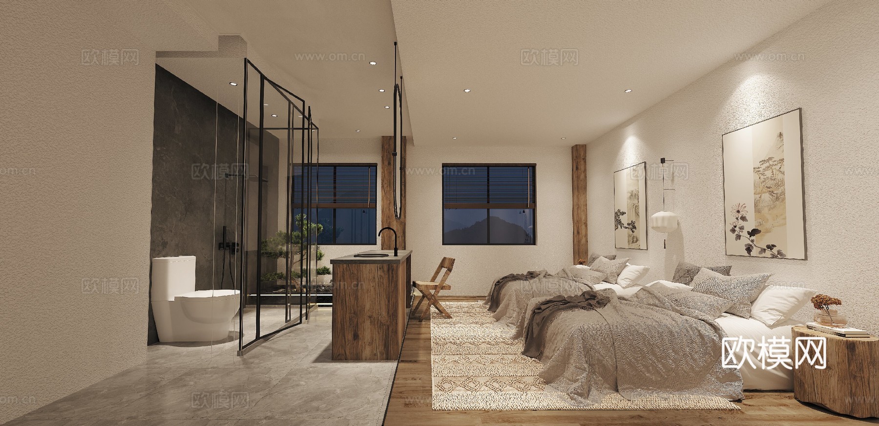 休闲娱乐民宿 最新全套施工图 效果图设计cad施工图