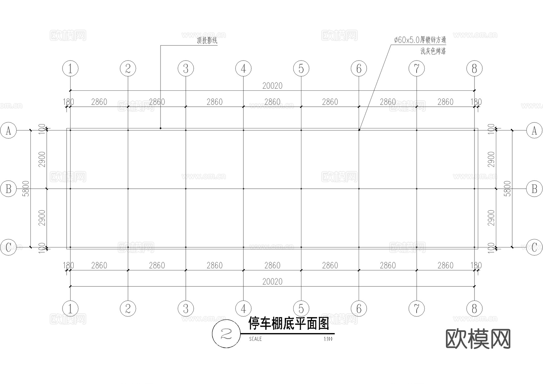 车棚 机动车棚 铝板雨棚 遮阳棚 钢结构雨棚cad施工图