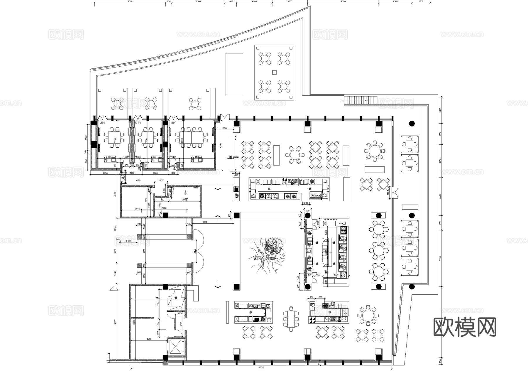 餐厅散座包间包厢平面图cad施工图